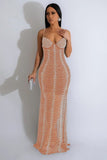 Elegant Solid Color Gauze Suspender Maxi Dress for Women