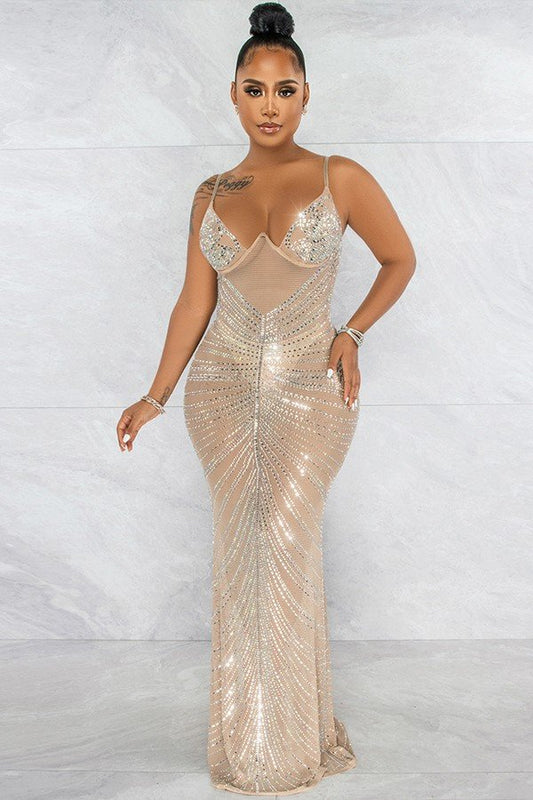 Sultry Halter Neck Sheer Gauze Long Dress with Wrap Detail