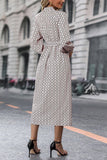 Elegant Long-Sleeved Lace-Up Dress with Printed Slit Design