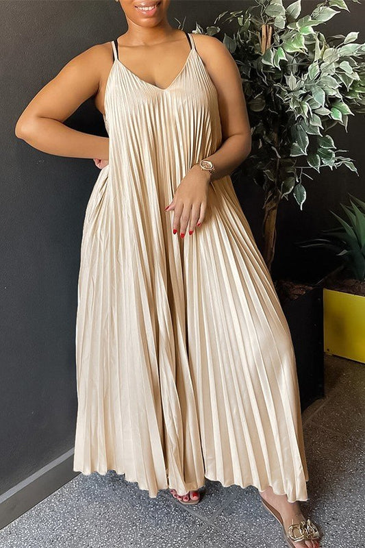 Chic Halter Neck Pleated A-Line Skirt