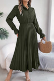 Lapel Button Pleated Skirt with Long Sleeve Design