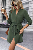 Chic Long Sleeve V-Neck Dress in Solid Army Green