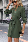 Chic Long Sleeve V-Neck Dress in Solid Army Green