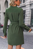 Chic Long Sleeve V-Neck Dress in Solid Army Green