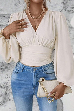 V-Neck Long-Sleeved Solid Top for Effortless Style