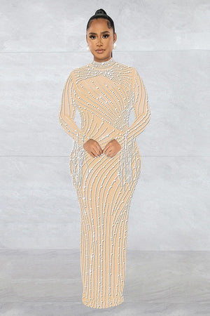 Elegant Mesh Long Sleeve Maxi Dress with Lined Two-Piece Ensemble