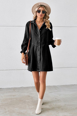 RELAXED FIT LONG SLEEVE PATCHWORK DENIM DRESS
