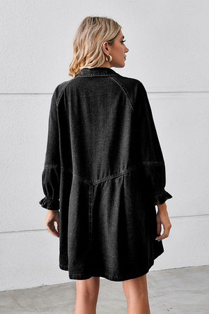 RELAXED FIT LONG SLEEVE PATCHWORK DENIM DRESS