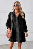 RELAXED FIT LONG SLEEVE PATCHWORK DENIM DRESS