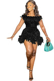 One-Shoulder Feathered Glam Dress with Hip Accent