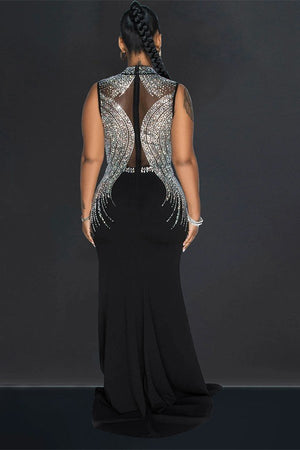 Chic Solid Color Mesh Split Long Dress