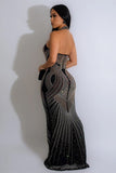 Chic Halter-Neck Long Dress with Mesh Press Drill and Solid Color