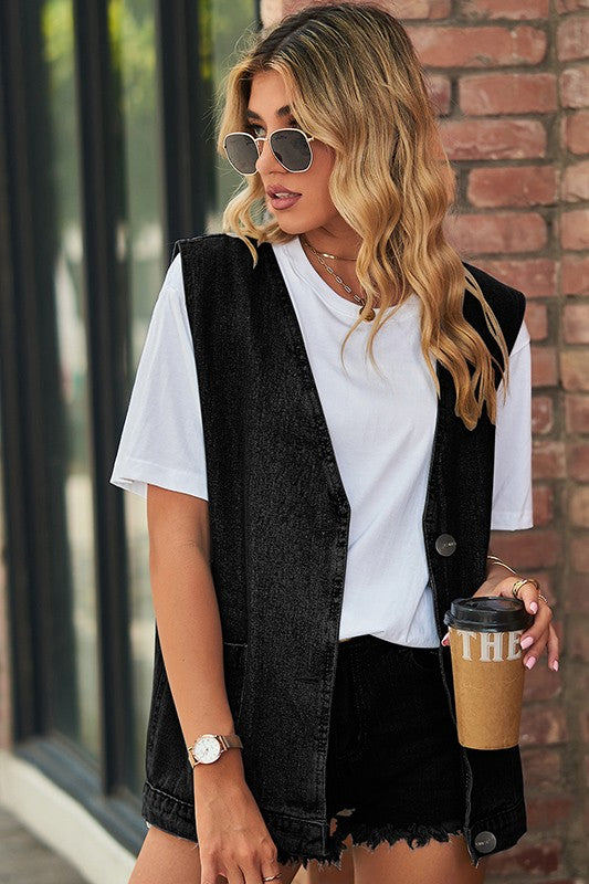 DENIM SLEEVELESS HIPSTER VEST