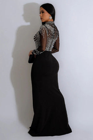 Chic Solid Color Mesh Split Long Dress