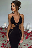 Chic Hollow Lace-up Dress with Hang Neck for Stylish Women