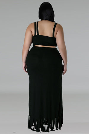 Chic Sleeveless Fringe Skirt Set