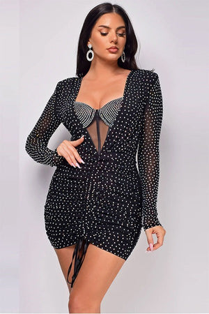 Chic Drawstring Faux Two-Piece Sheer Bodycon Dress with Butt-Enhancing Design