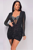 Chic Drawstring Faux Two-Piece Sheer Bodycon Dress with Butt-Enhancing Design