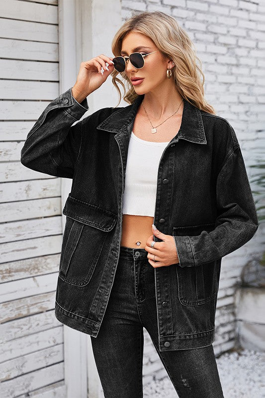Distressed Casual Long-Sleeved Denim Jacket
