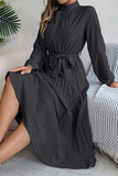 Elegant Floral Long Sleeve Dress with Lace-Up Square Collar