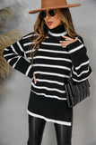 Chic Turtle Neck Striped Loose-Fit Long Sleeve Sweater