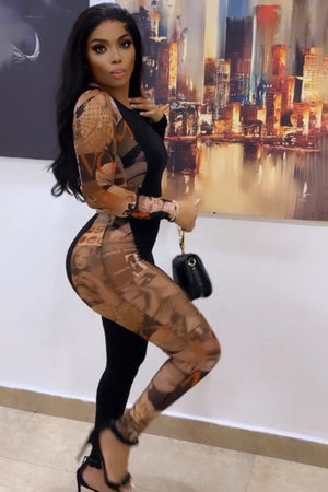 Chic Color Block Slim Fit Long Sleeve Two-Piece Outfit