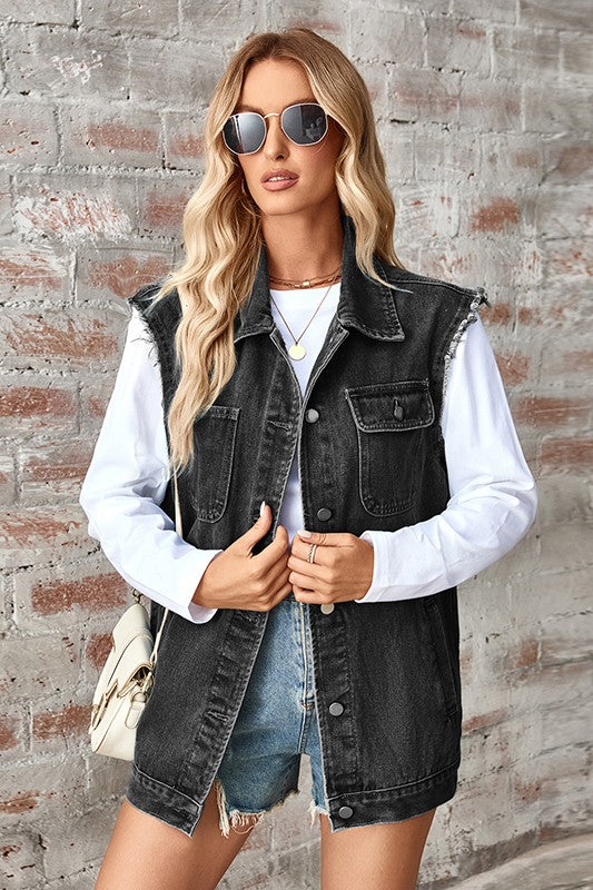 Chic Denim Sleeveless Layering Cardigan