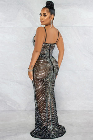 Sultry Halter Neck Sheer Gauze Long Dress with Wrap Detail