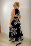 Chic Hollow Sleeve Dress with Printed Patchwork and Strap Waist
