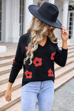 Floral V-Neck Long Sleeve Knit Top