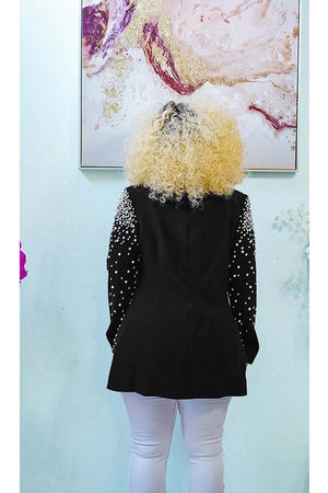 Elegant Women's Beaded Lapel Long Sleeve Blazer Jacket