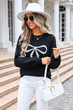 Chic Bow-Detail Long-Sleeved Sweater in Solid Colors