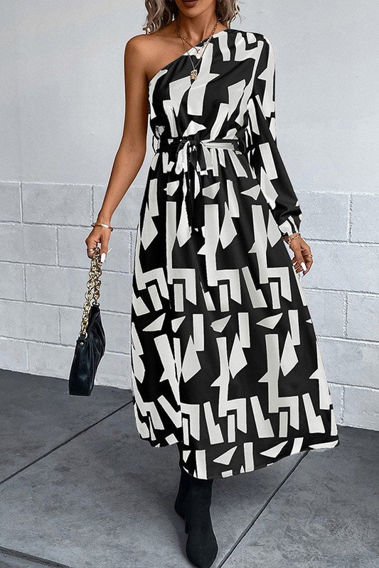 Chic Long-Sleeved Dress with Asymmetrical Shoulders