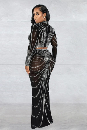 Elegant Sheer Long Sleeve Two-Piece Dress Set in Luxurious Gauze