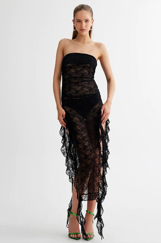Chic Patchwork Perspective Long Dress with Sexy Line Neck Design