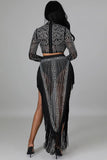 Chic Slit Long Dress and Sheer Sleeve Two-Piece Ensemble
