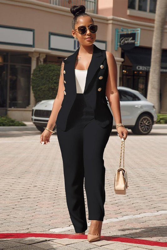 Chic Versatile Ensemble: Two Tank Tops, Vest Jacket, and Tailored Pants Set
