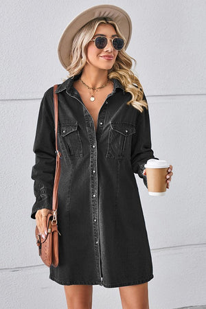 Relaxed Fit Denim Cowl Neck Dress