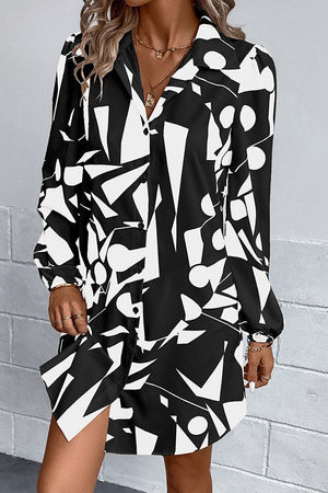 Printed Lantern Sleeve Shift Dress