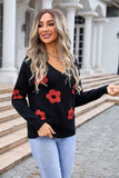 Floral V-Neck Long Sleeve Knit Top