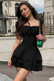 Elegant Pleated Waist Peplum Dress with Tape-Back Design