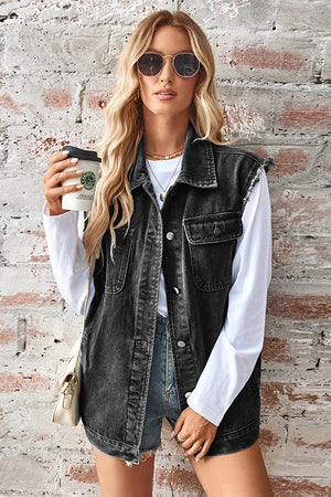 Chic Denim Sleeveless Layering Cardigan
