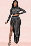 Chic Slit Long Dress and Sheer Sleeve Two-Piece Ensemble