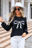 Chic Bow-Detail Long-Sleeved Sweater in Solid Colors