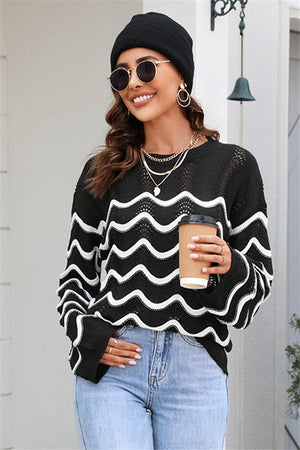 Chic Long-Sleeved Cutout Patchwork Pullover Sweater