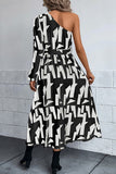 Chic Long-Sleeved Dress with Asymmetrical Shoulders