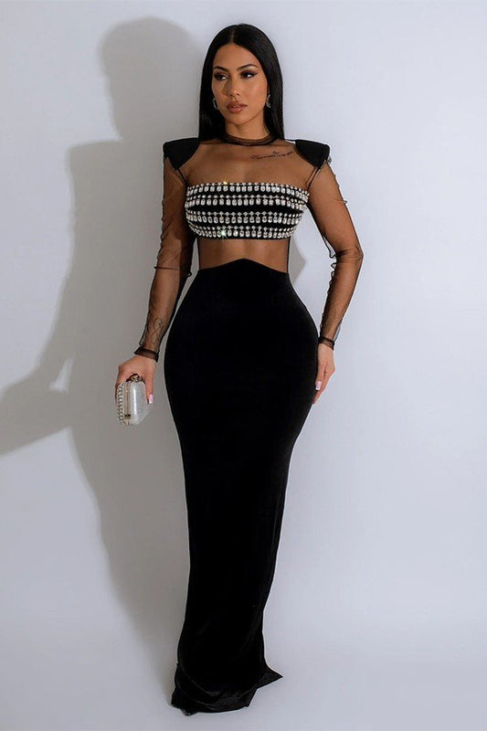 Chic Solid Color Long Sleeve Mesh Dress