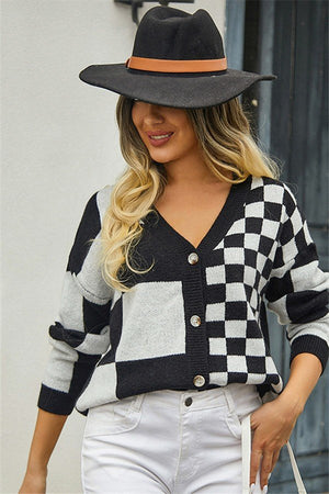 Patchwork Plaid Knit Coat for Women