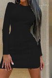 Elegant Solid Color Long-Sleeved Bodycon Dress