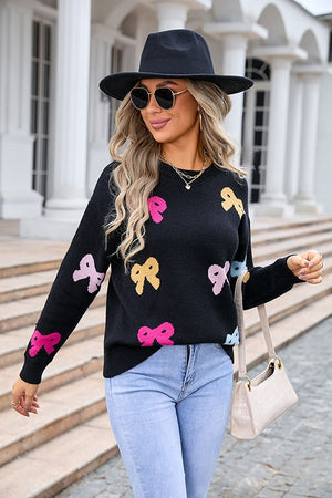 Elegant Bow Detail Long-Sleeved Sweater